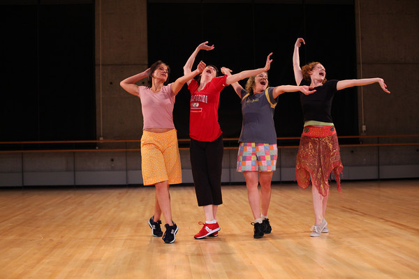 Yvonne Rainer, Spiraling Down, 2009. Performers, left to right - Patricia Hoffbauer, Pat Catterson, Sally Silver, and Emily Coates. Photo: Paula Court, via Performa.